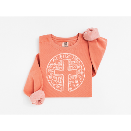 Circle Cross Praising Jesus - Comfort Colors 1566 Crewneck Sweatshirt