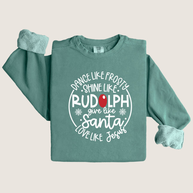 Frosty, Rudolph, Santa, & Jesus - Gildan 5000, Gildan 18000, Comfort Colors 1717, & Comfort Colors 1566