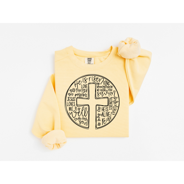 Circle Cross Praising Jesus - Comfort Colors 1566 Crewneck Sweatshirt