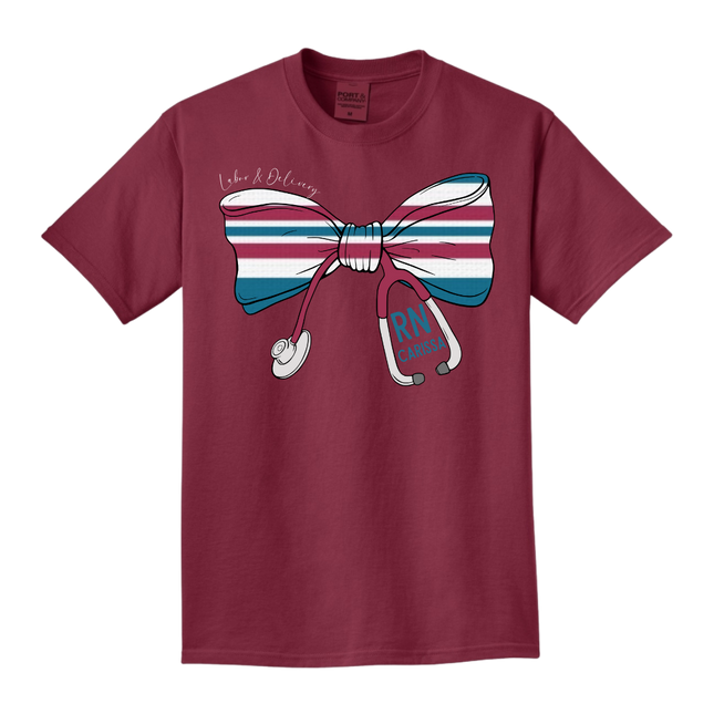 Labor and Delivery Stethoscope Bow - Port & Company Beach Wash Series