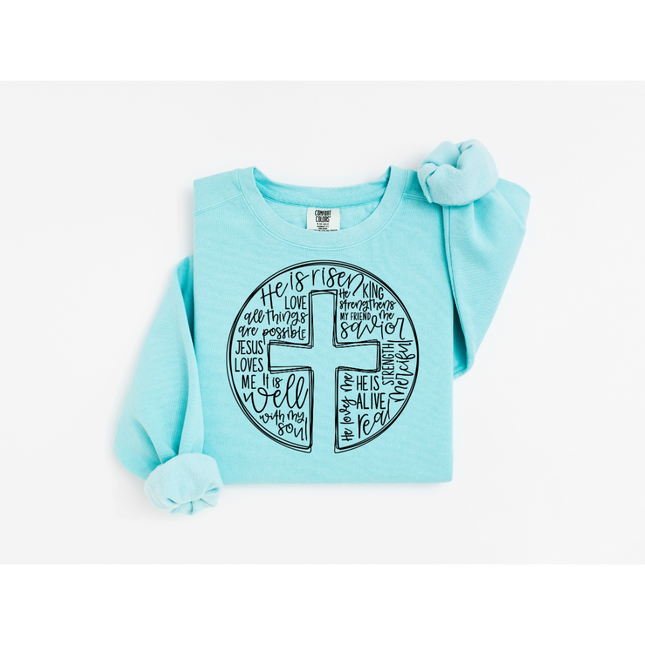 Circle Cross Praising Jesus - Comfort Colors 1566 Crewneck Sweatshirt