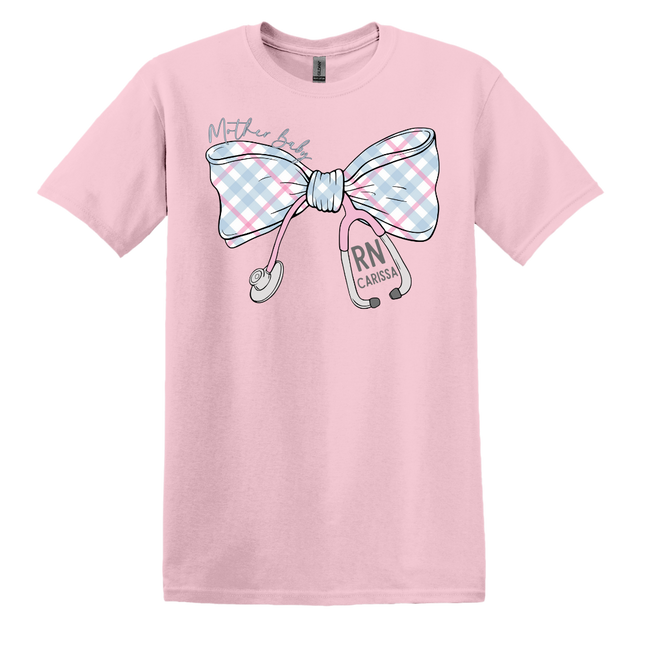 Mother Baby Plaid Pink and Blue Stethoscope Bow - Gildan Series