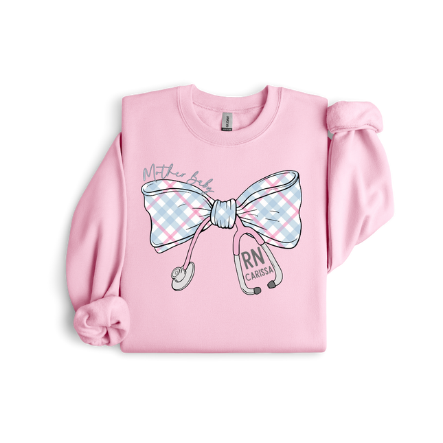 Mother Baby Plaid Pink and Blue Stethoscope Bow - Gildan Series