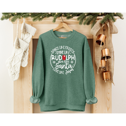 Frosty, Rudolph, Santa, & Jesus - Gildan 5000, Gildan 18000, Comfort Colors 1717, & Comfort Colors 1566