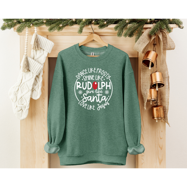 Frosty, Rudolph, Santa, & Jesus - Gildan 5000, Gildan 18000, Comfort Colors 1717, & Comfort Colors 1566