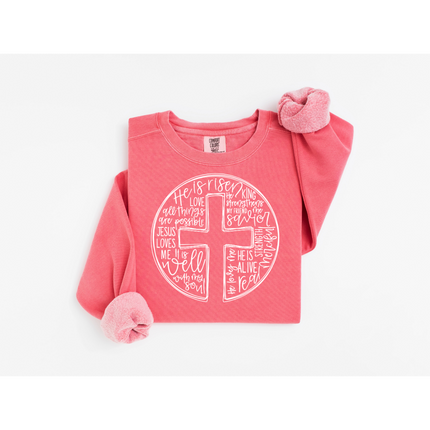 Circle Cross Praising Jesus - Comfort Colors 1566 Crewneck Sweatshirt