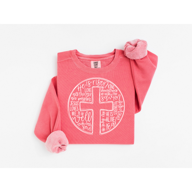 Circle Cross Praising Jesus - Comfort Colors 1566 Crewneck Sweatshirt