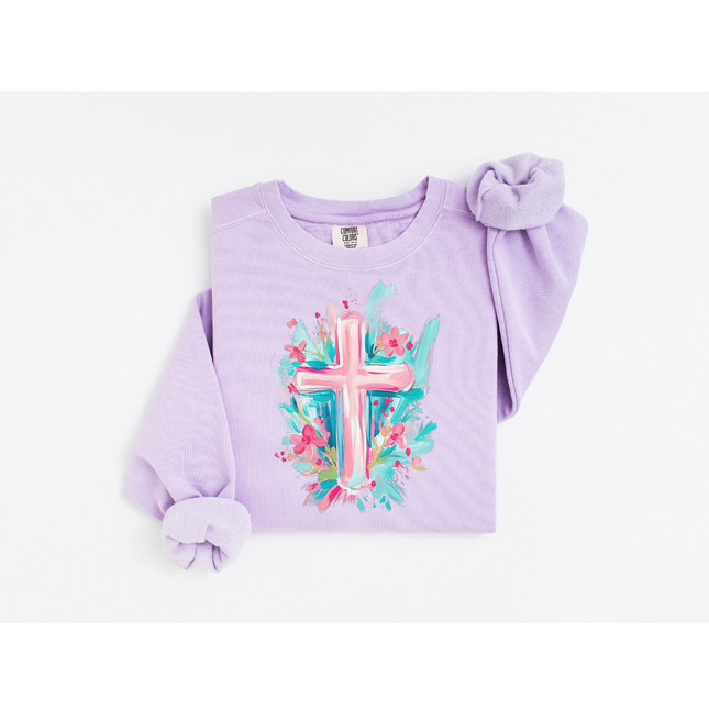 Watercolor Cross - Comfort Colors 1566 Crewneck Sweatshirt