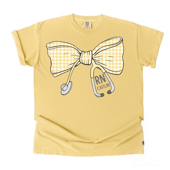 Yellow Gingham Stethoscope Bow - Comfort Colors Series