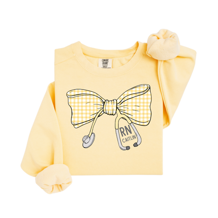 Yellow Gingham Stethoscope Bow - Comfort Colors Series