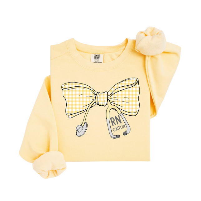 Yellow Gingham Stethoscope Bow - Comfort Colors Series