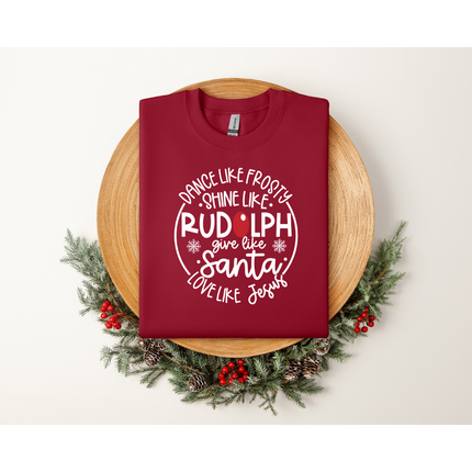 Frosty, Rudolph, Santa, & Jesus - Gildan 5000, Gildan 18000, Comfort Colors 1717, & Comfort Colors 1566