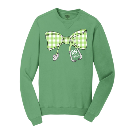 Green Gingham Stethoscope Bow - Port & Company Beach Wash Series