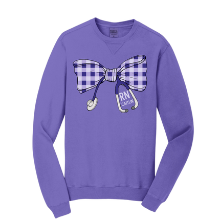 Purple Gingham Stethoscope Bow - Port & Company Beach Wash Series