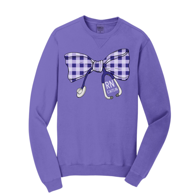 Purple Gingham Stethoscope Bow - Port & Company Beach Wash Series