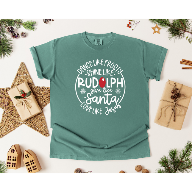 Frosty, Rudolph, Santa, & Jesus - Gildan 5000, Gildan 18000, Comfort Colors 1717, & Comfort Colors 1566