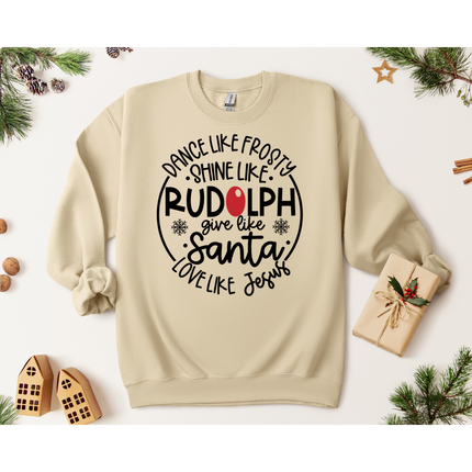 Frosty, Rudolph, Santa, & Jesus - Gildan 5000, Gildan 18000, Comfort Colors 1717, & Comfort Colors 1566