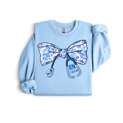 Blue Floral Stethoscope Bow - Gildan Series