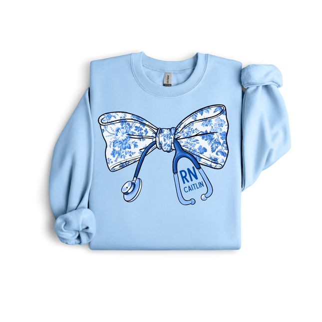Blue Floral Stethoscope Bow - Gildan Series