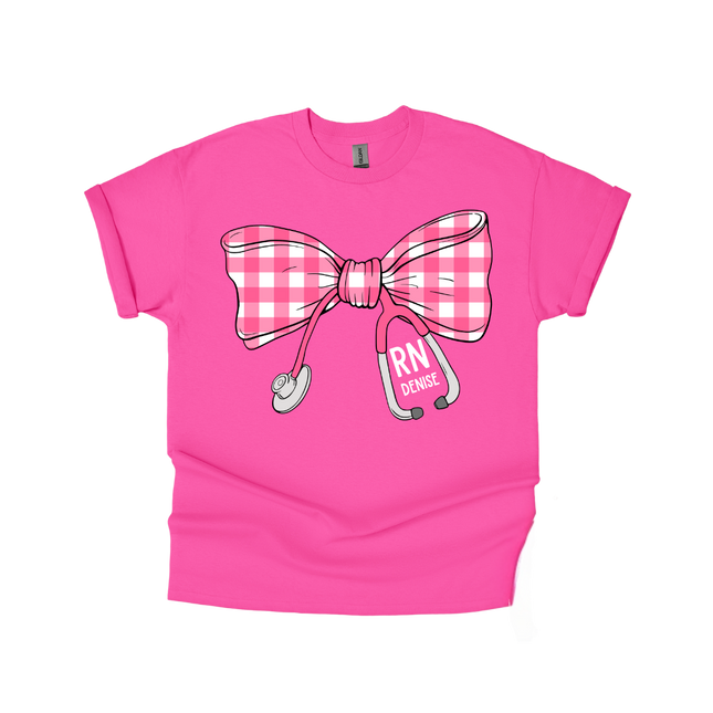 Pink Gingham Stethoscope Bow - Gildan Series