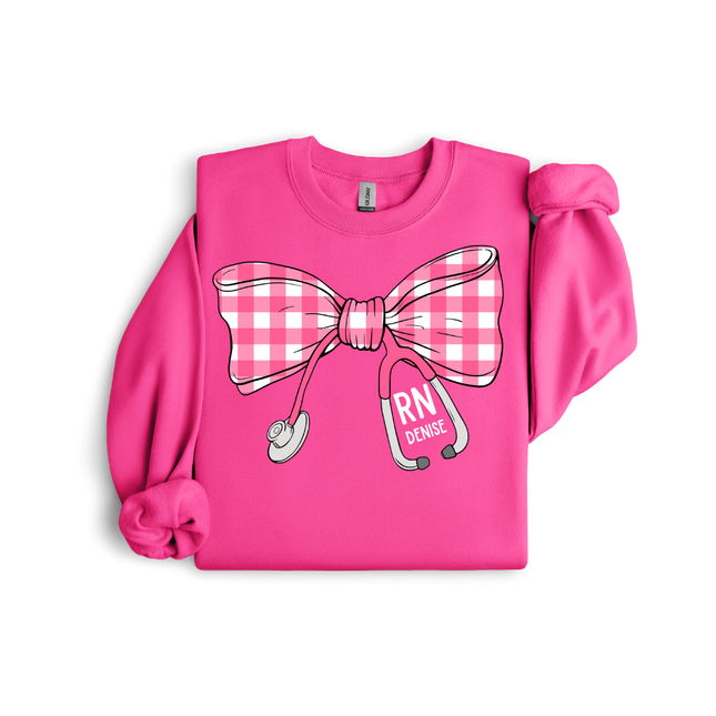 Pink Gingham Stethoscope Bow - Gildan Series