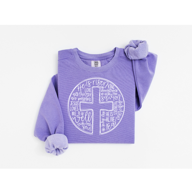 Circle Cross Praising Jesus - Comfort Colors 1566 Crewneck Sweatshirt
