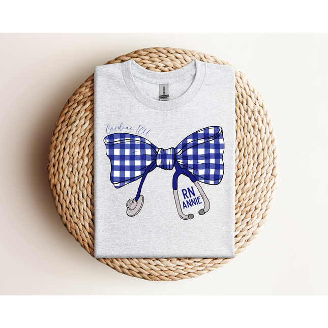 Navy Gingham Stethoscope Bow - Gildan Series
