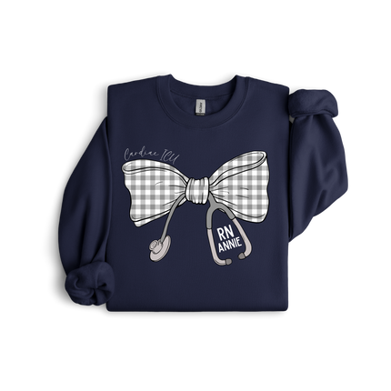Gray and White Gingham Stethoscope Bow - Gildan Series