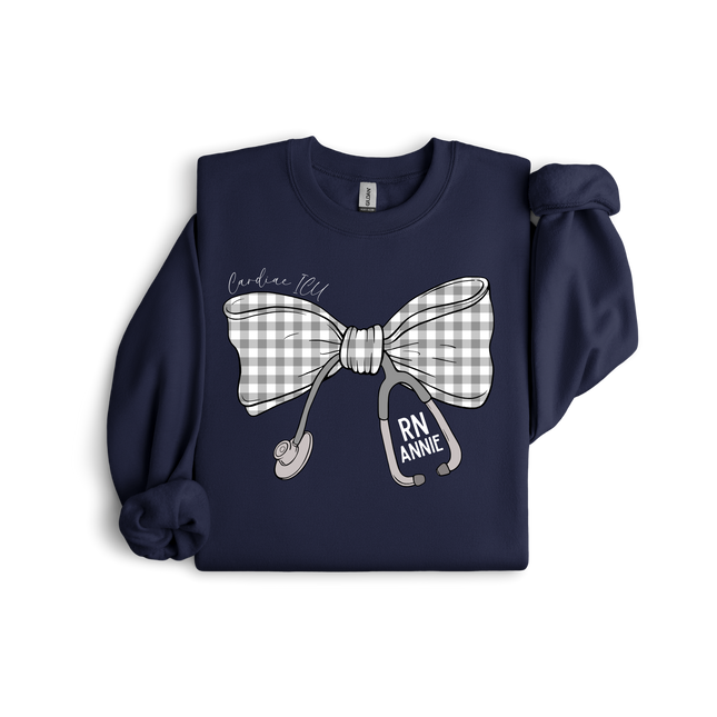 Gray and White Gingham Stethoscope Bow - Gildan Series