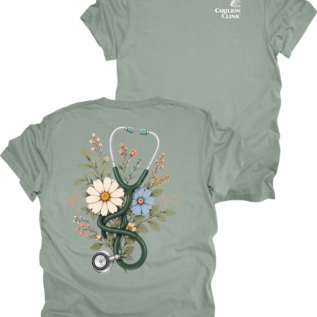 Carilion Clinic Floral Summer Stethoscope - Comfort Colors T-Shirt