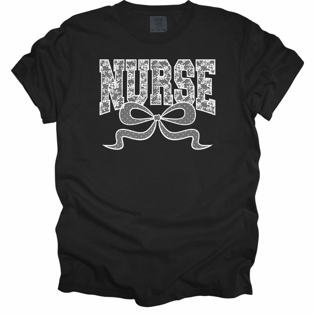 Lace Nurse with Bow- Comfort Colors T-Shirt