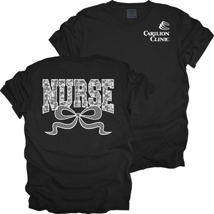 Carilion Clinic Lace Nurse with Bow- Comfort Colors T-Shirt