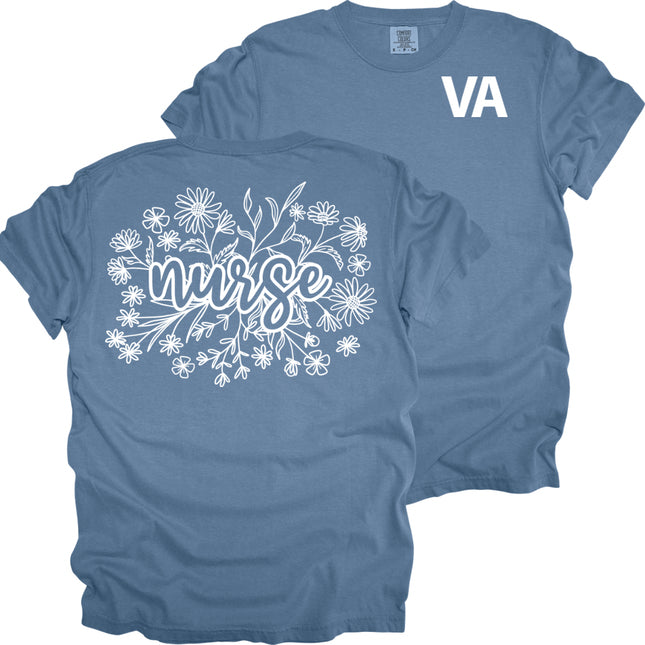 VA Nurse with Wildflowers - Comfort Colors T-Shirt