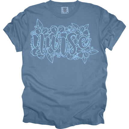 Floral Outline Nurse - Comfort Colors T-Shirt