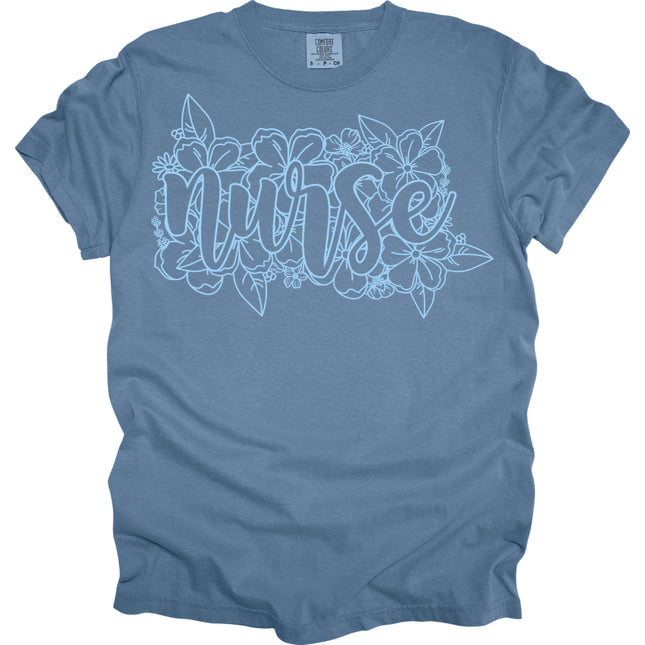 Floral Outline Nurse - Comfort Colors T-Shirt
