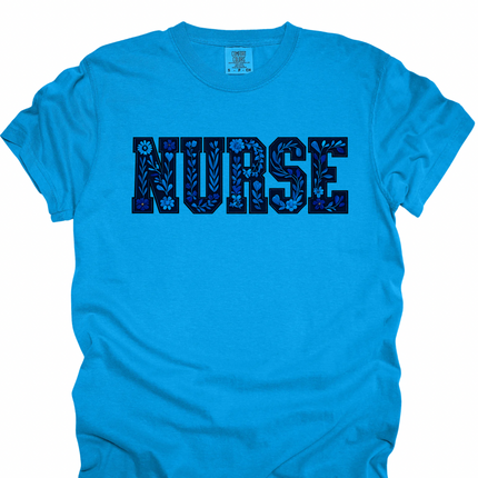 Blue Faux Embroidery with Speciality or Title - Comfort Colors T-Shirt