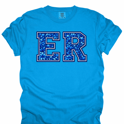 Blue Faux Embroidery with Speciality or Title - Comfort Colors T-Shirt