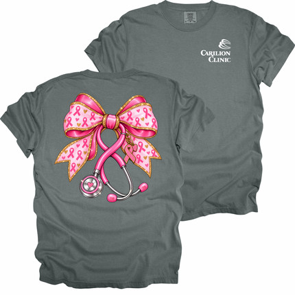 Carilion Clinic  Breast Cancer Bow with Stethoscope - Comfort Colors T-Shirt