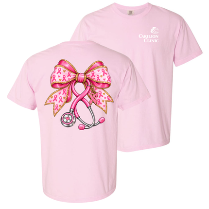 Carilion Clinic  Breast Cancer Bow with Stethoscope - Comfort Colors T-Shirt