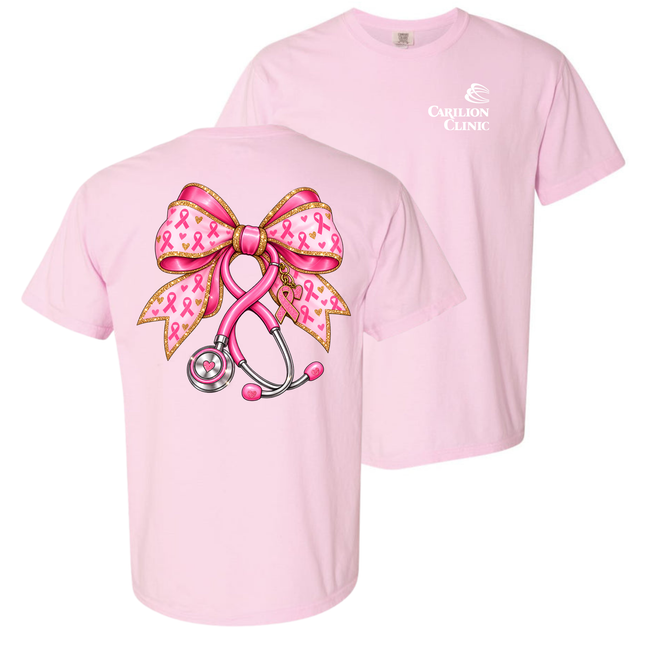 Carilion Clinic  Breast Cancer Bow with Stethoscope - Comfort Colors T-Shirt