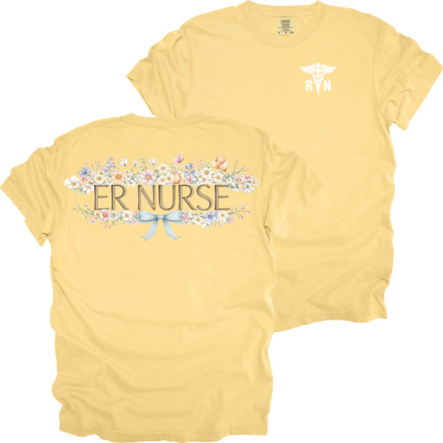 Spring Floral Nurse with RN Caduceus - Comfort Colors T-Shirt