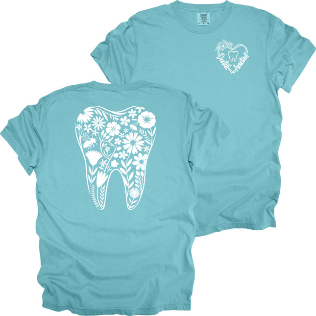 Dental Assistant with Floral Tooth - Comfort Colors T-Shirt