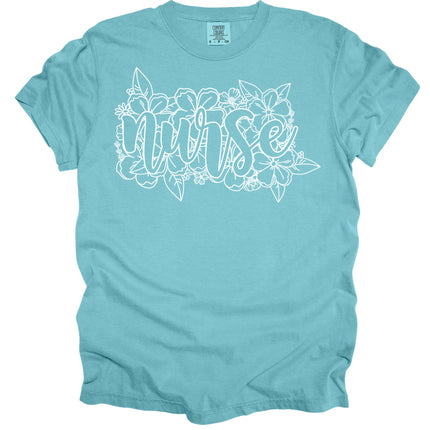 Floral Outline Nurse - Comfort Colors T-Shirt