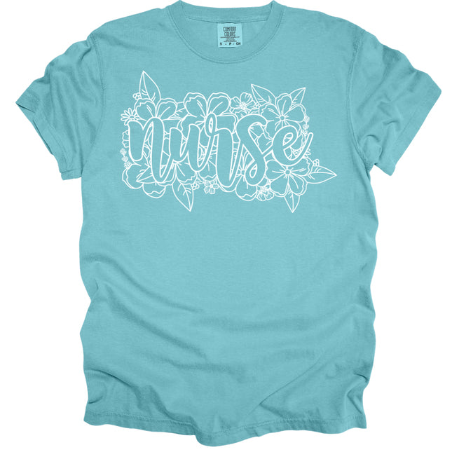 Floral Outline Nurse - Comfort Colors T-Shirt