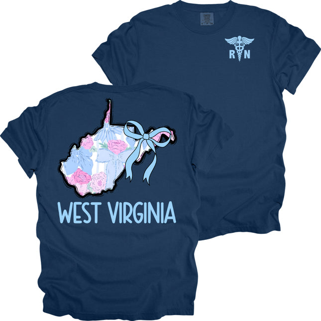 Pastel WV State with RN Caduceus  - Comfort Colors T-Shirt