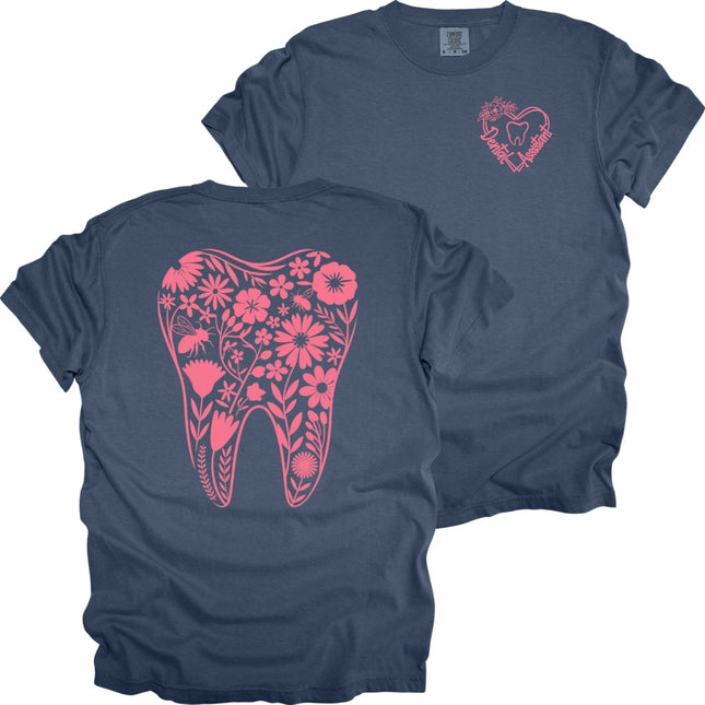 Dental Assistant with Floral Tooth - Comfort Colors T-Shirt