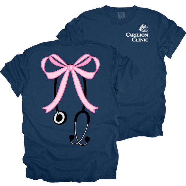 Carilion Clinic Large Pink Bow with Stethoscope - Comfort Colors