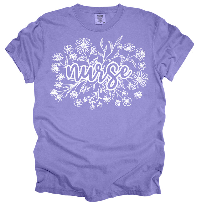 Floral Wildflower Nurse - Comfort Colors T-Shirt