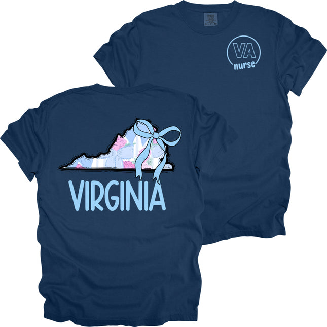 VA Nurse Pocket with Pastel State on Back- Comfort Colors T-Shirt
