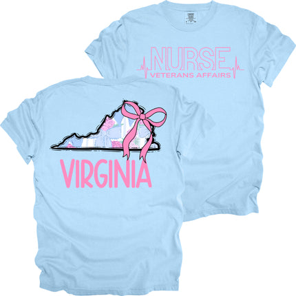 VA Nurse Heartbeat with Pastel State on Back- Comfort Colors T-Shirt